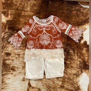 Ania A burnt Orange Embroidered Boho Bell Sleeve Blouse Top